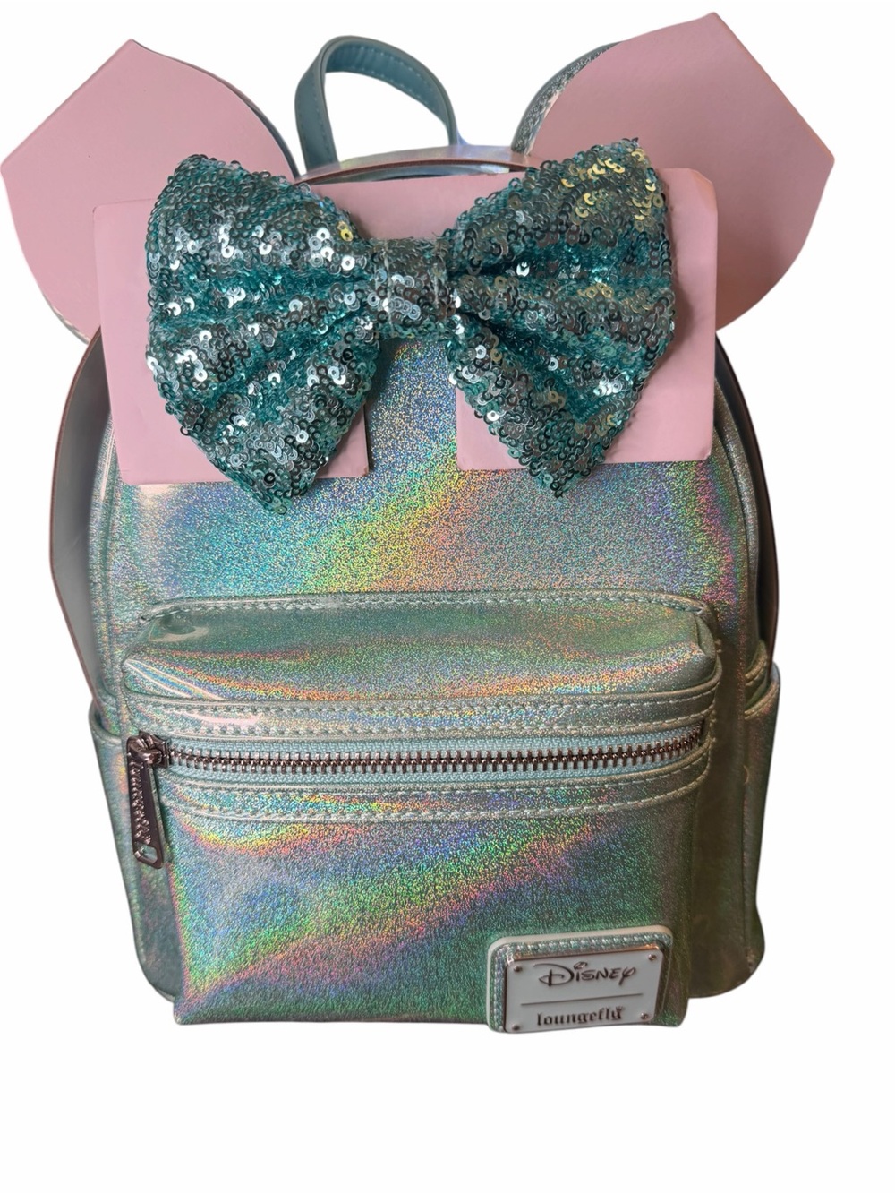 Loungefly Disney Minnie Mouse Iridescent Sequin Bow Mini Backpack NWT